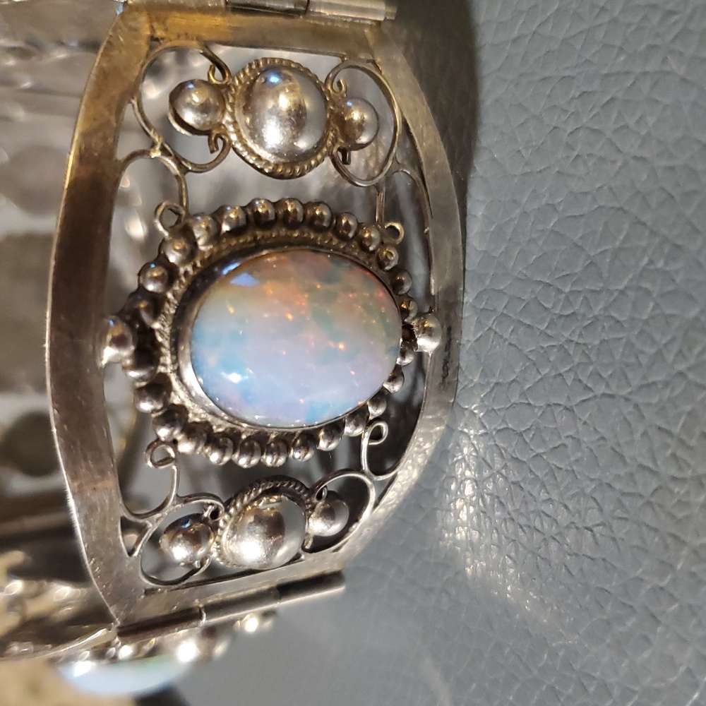 Taxco Mexico Sterling Silver Faux Amber Bracelet 37g Vintage